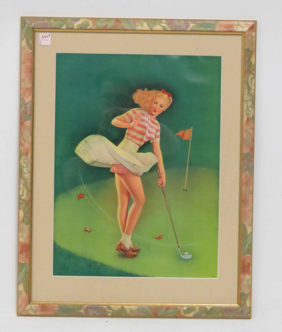 OFFSET LITHOGRAPH, WIND-SWEPT GOLFER. FRAMED AND (1 of 1)