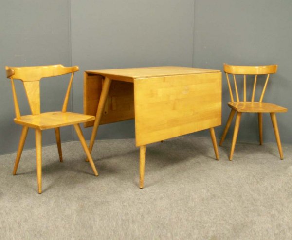 SET PAUL MC COBB/PLANNER GROUP MAPLE TABLE/CHAIRS: SET (5) PAUL MC COBB/PLANNER GROUP MAPLE TABLE AND (4) CHAIRS. HEIGHT 29"; WIDTH 36" **DUE TO THE SIZE AND/OR FRAGILITY OF THIS LOT, STANDARD IN-HOUSE SHIPPING IS NOT AVAILABLE. PLEASE CONTACT THE GAL