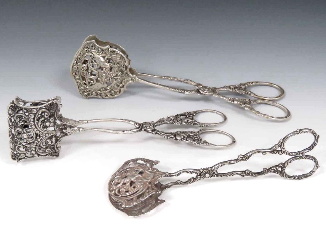 LOT (3) CONTINENTAL SILVER PASTRY TONGS (.800-.833 (1 of 2)