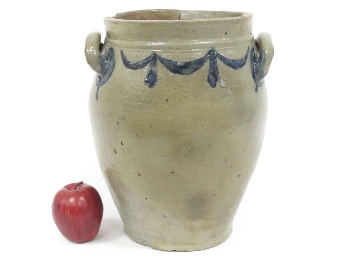 HUDSON VALLEY INCISE DECORATED OVOID STONEWARE JAR, (1 of 3)