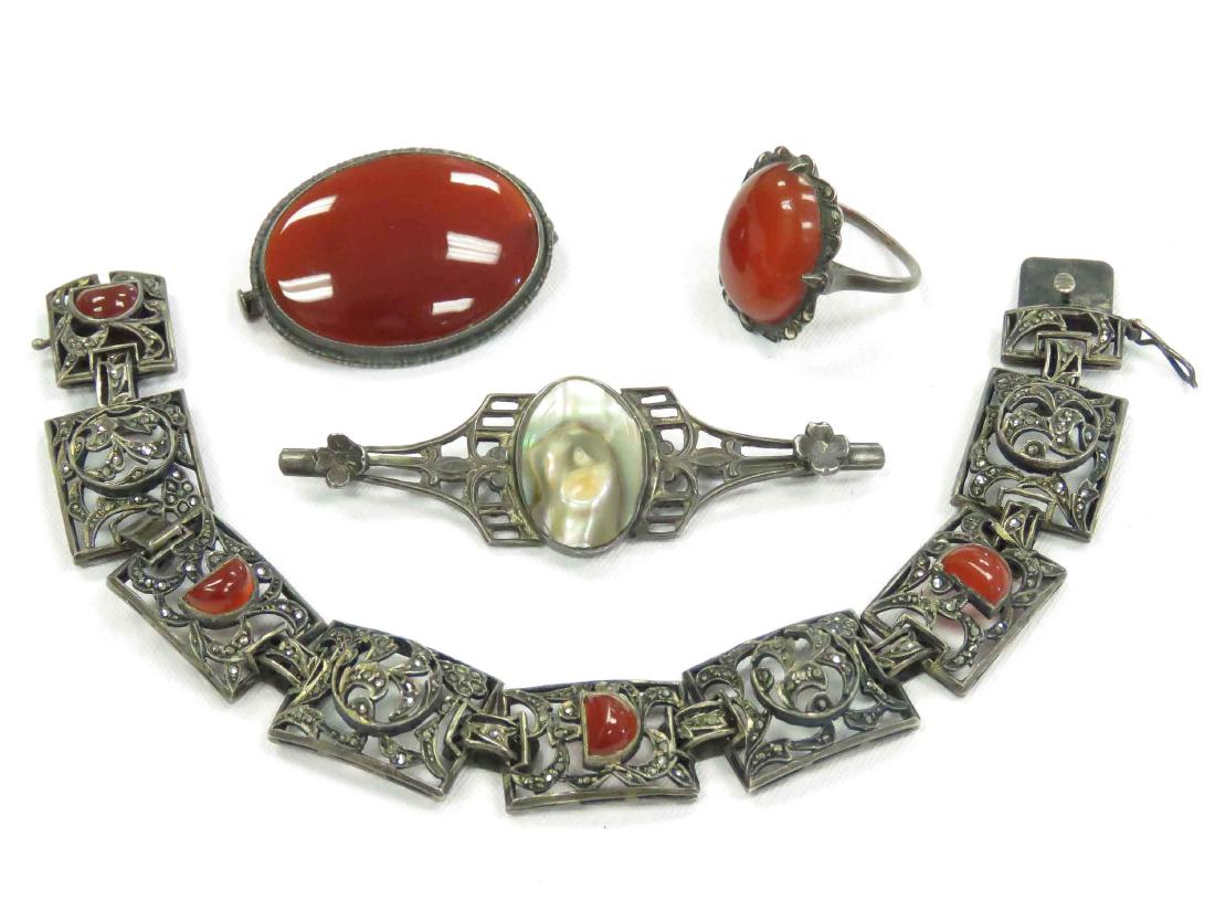 LOT (4) ART DECO STERLING JEWELRY BRACELETS & PINS (1 of 3)