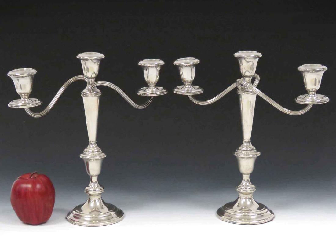 PAIR GORHAM STERLING WEIGHTED 3-ARM CANDELABRA. HEIGHT (1 of 2)