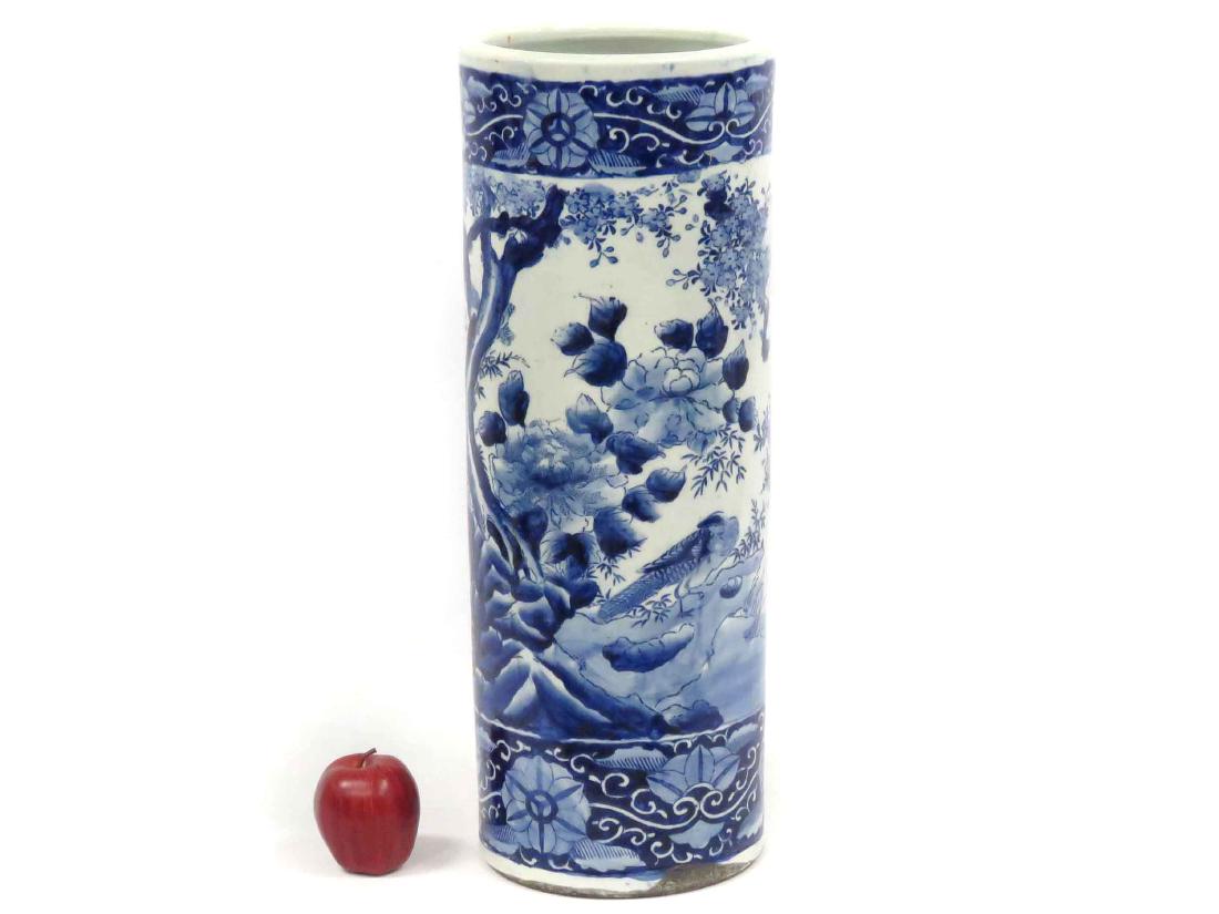 JAPANESE SOMETSUKE DECORATED PORCELAIN UMBRELLA STAND. (1 of 4)