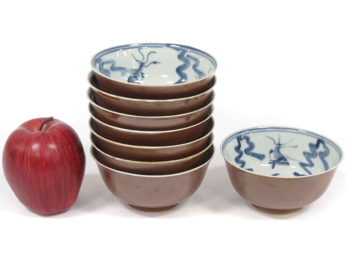 SET (8) CHINESE EXPORT CAFE AU LAIT WARE RICE BOWLS, (1 of 2)
