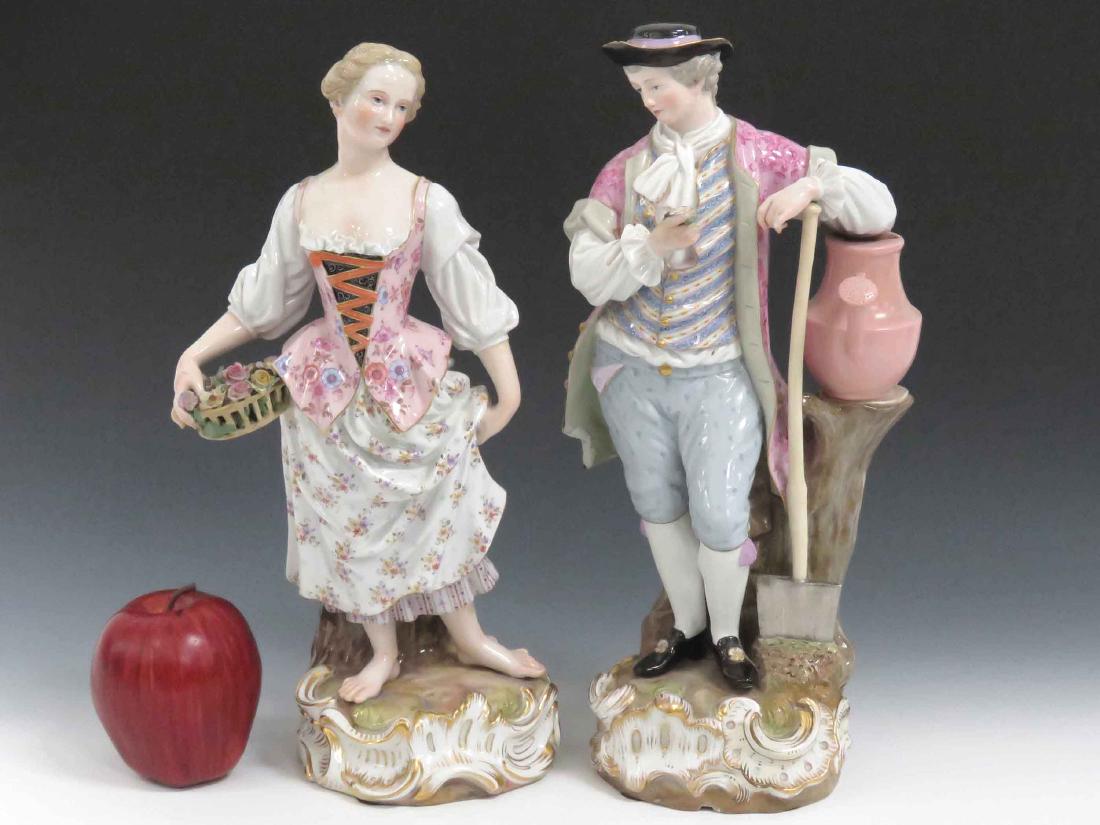 PAIR MEISSEN DECORATED PORCELAIN FIGURES, SIGNED. (1 of 6)