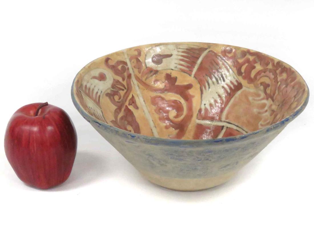 ISLAMIC DECORATED POTTERY BOWL WITH BIRDS. HEIGHT 4"; (1 of 4)