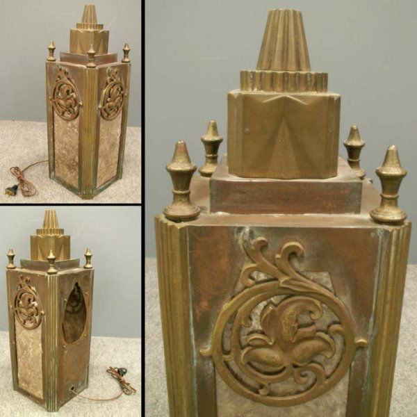 ART DECO BRONZE, BRASS & MICA SCONCE LIGHT: ART DECO BRONZE, BRASS & MICA SCONCE LIGHT. HEIGHT 23 1/2" **DUE TO THE SIZE AND/OR FRAGILITY OF THIS LOT, STANDARD IN-HOUSE SHIPPING IS NOT AVAILABLE. PLEASE CONTACT THE GALLERY FOR A LIST OF TRUCKER