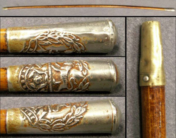 BRITISH "HAMPSHIRE" REGT BATON: BRITISH "HAMPSHIRE" REGT BATON WITH SILVER PLATE CAP & BRASS TIP). LENGTH 27 1/2"