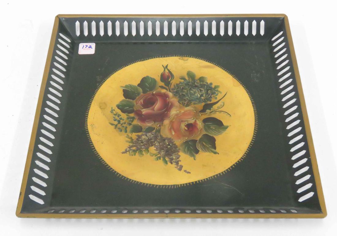 GOODKIND & CO. HAND PAINTED TOLE TRAY. 14 1/2 X 14 1/2" (1 of 3)