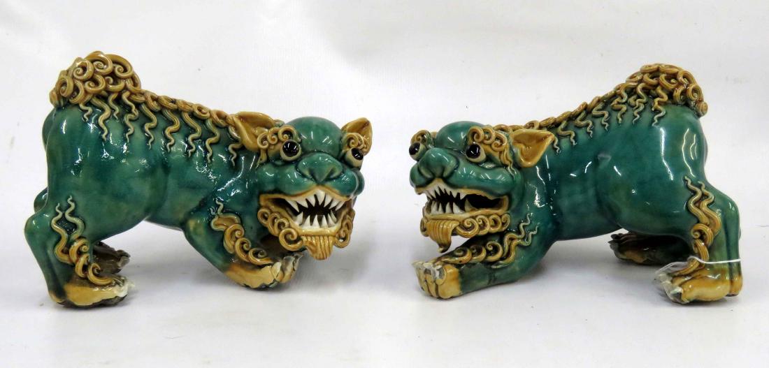 PAIR CHINESE GLAZED STONEWARE TEMPLE GUARDIANS. HEIGHT (1 of 3)