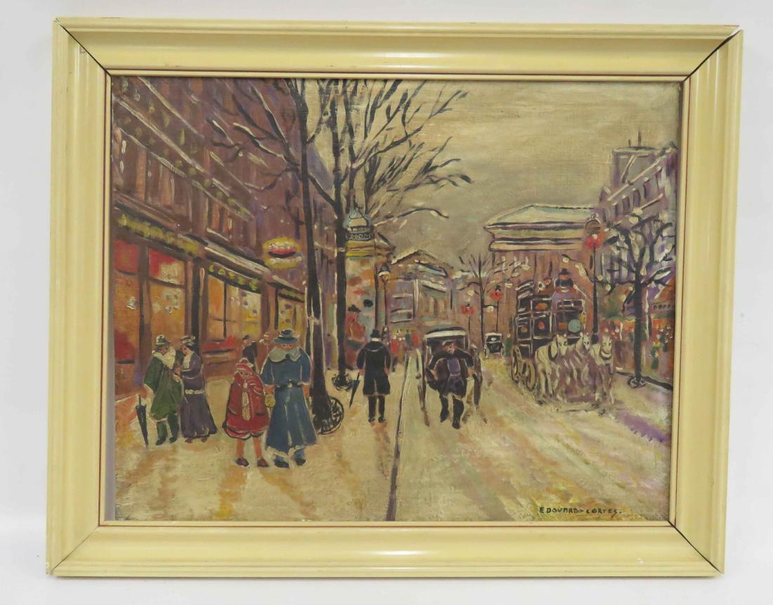 FRENCH SCHOOL (20TH CENTURY), OIL ON CANVAS, PARIS: FRENCH SCHOOL (20TH CENTURY), OIL ON CANVAS, PARIS STREET SCENE, BEARING SIGNATURE EDOUARD CORTES. 21 3/4 X 26 3/4"; FRAMED 26 X 32"
