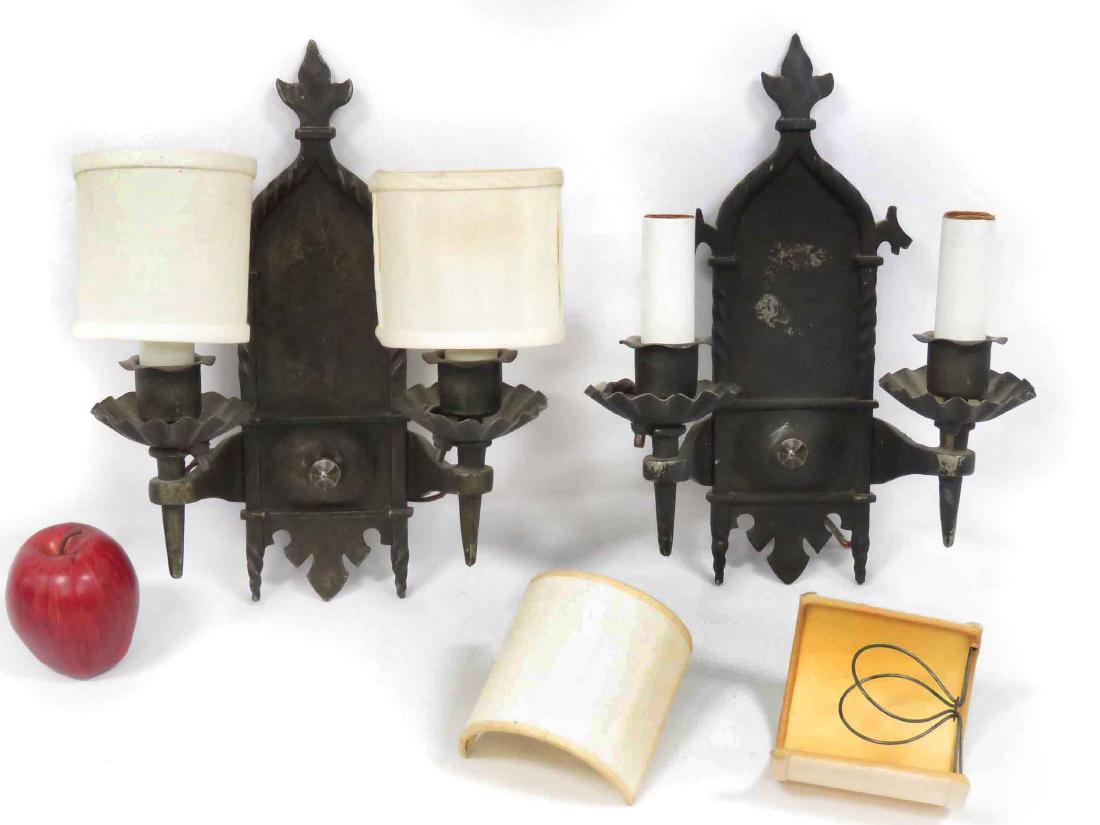 PAIR VINTAGE GOTHIC STYLE IRON SCONCES. HEIGHT 14" (1 of 4)