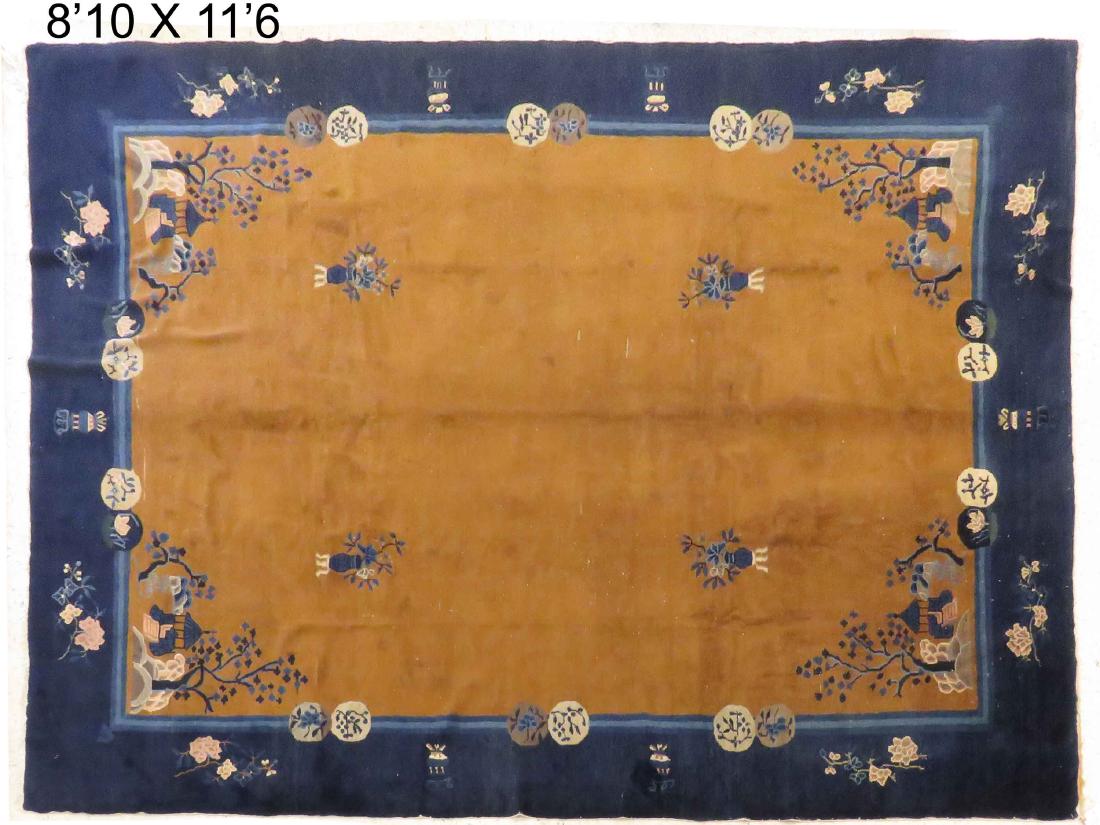 ANTIQUE CHINESE PEKING CARPET. 8'10" X 11'6" (1 of 4)