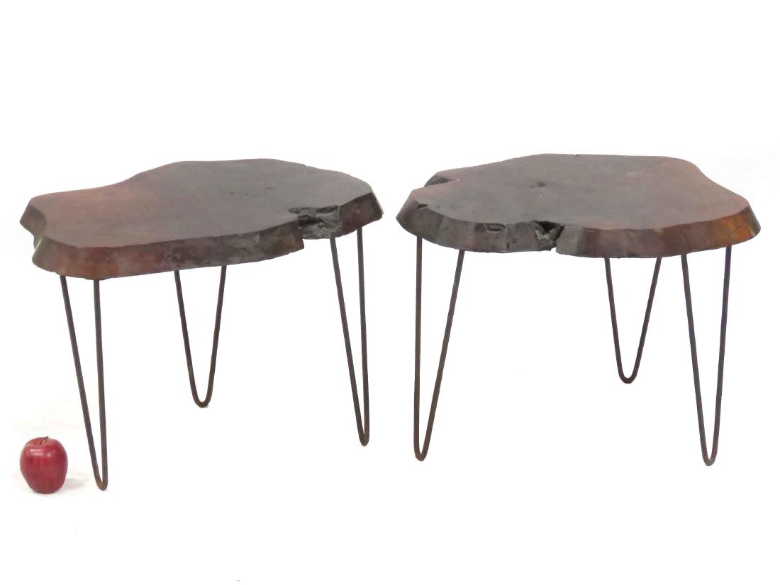 LOT (2) LIVE EDGE WOOD SLAB STANDS WITH WROUGHT IRON (1 of 3)