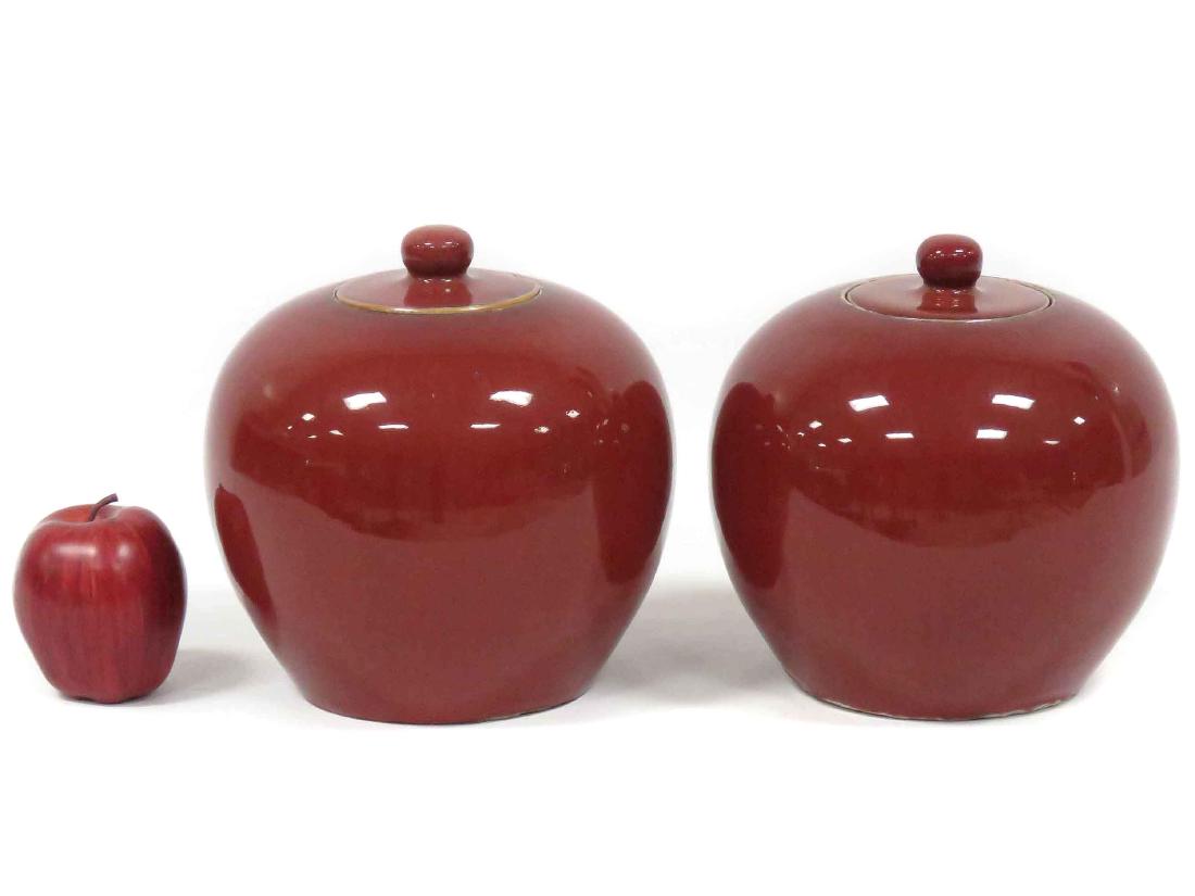 PAIR CHINESE SANG DE BOEUF GLAZE PORCELAIN COVERED (1 of 4)