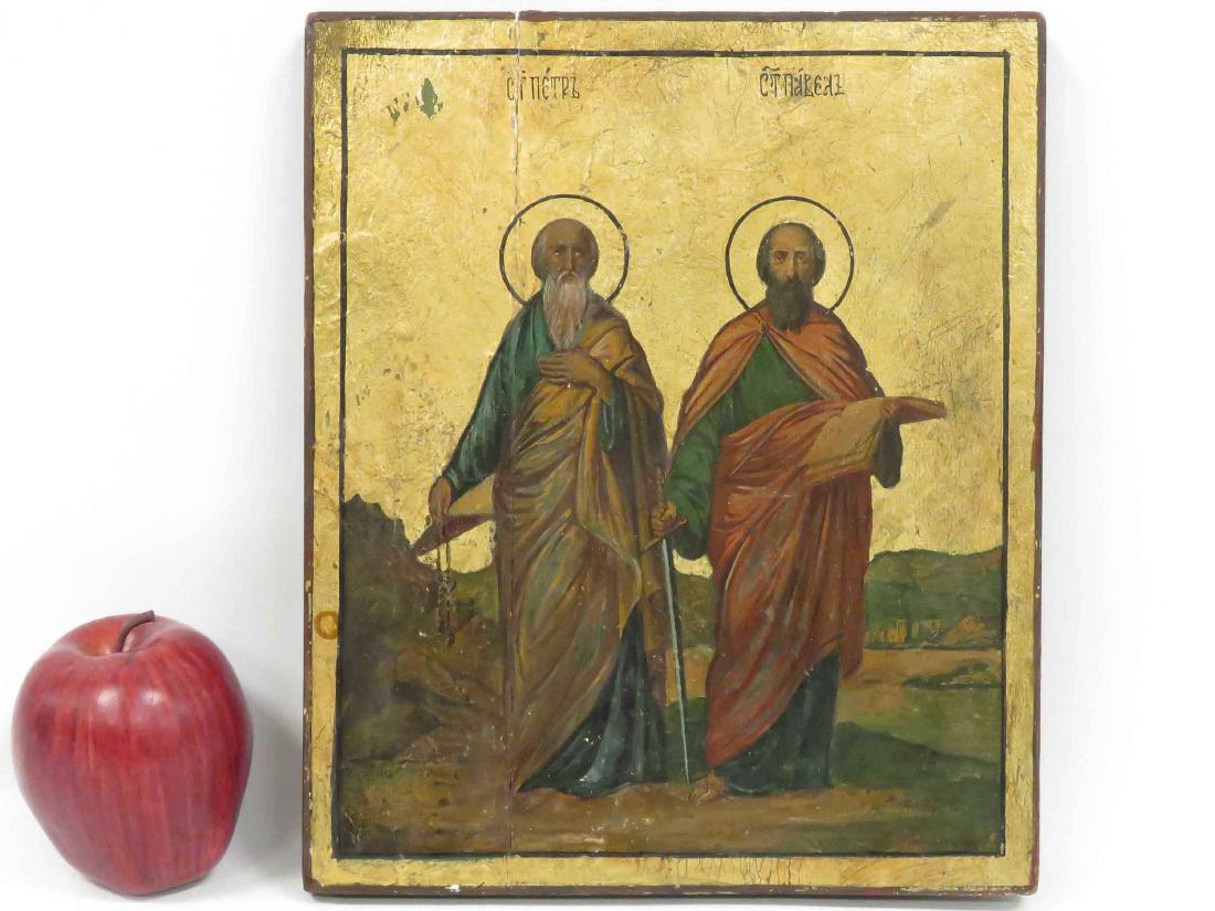 RUSSIAN ICON ON WOOD PANEL, 2-SAINTS, 19TH CENTURY. 11 (1 of 2)