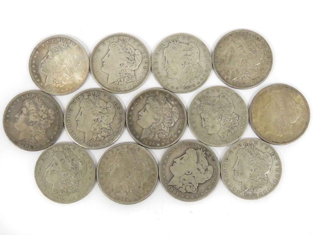 LOT (13) ASSORTED MORGAN SILVER DOLLAR COINS (1 of 2)