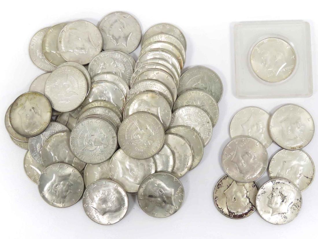 LOT (56) ASSORTED KENNEDY SILVER HALF DOLLAR COINS (1 of 1)