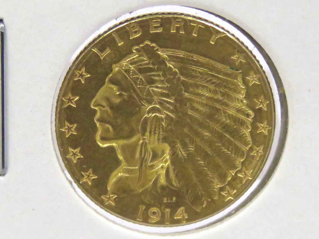 1914D INDIAN HEAD $2.50 GOLD QUARTER EAGLE COIN (AU) (1 of 3)