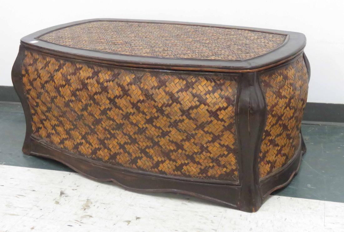 WOVEN BAMBOO COVERED TRUNK. HEIGHT 19"; LENGTH 42" (1 of 1)