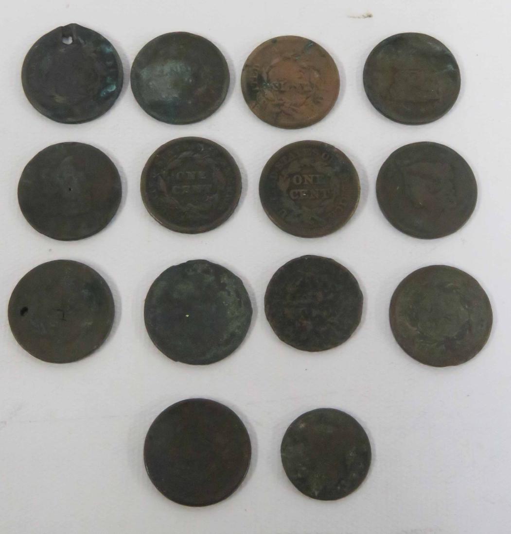 LOT (14) INCLUDING (13) US LARGE CENTS, (1) HALF CENT (1 of 3)