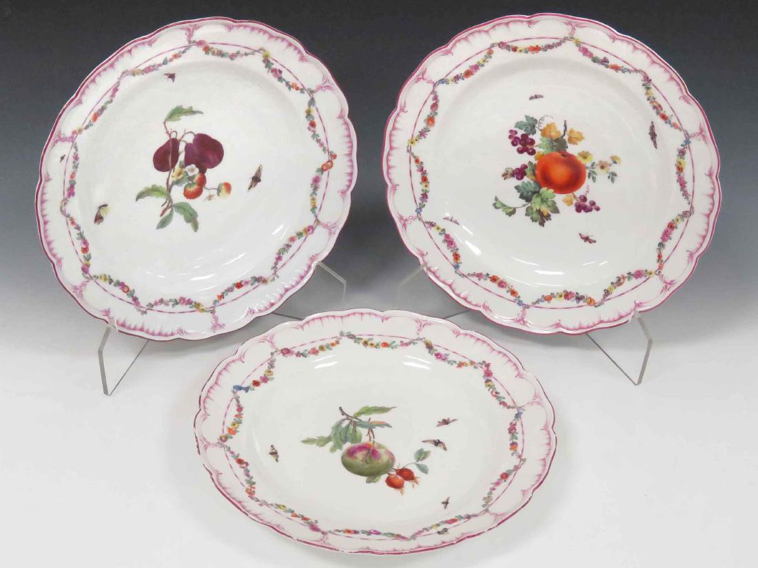 LOT (3) KPM DECORATED PORCELAIN LOW BOWLS WITH FRUIT,: LOT (3) KPM DECORATED PORCELAIN LOW BOWLS WITH FRUIT, 19TH CENTURY. DIAMETER 9 1/2"