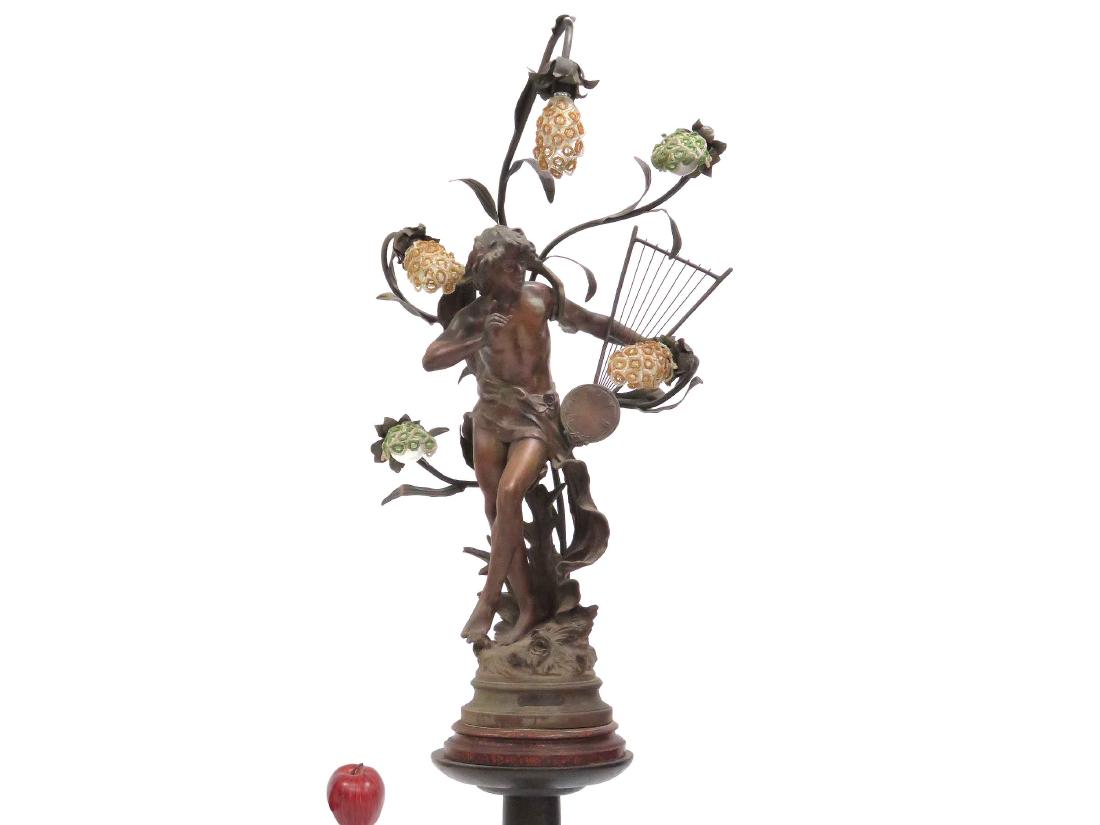 AFTER AUGUSTE MOREAU, PATINATED SPELTER FIGURAL LAMP, (1 of 7)