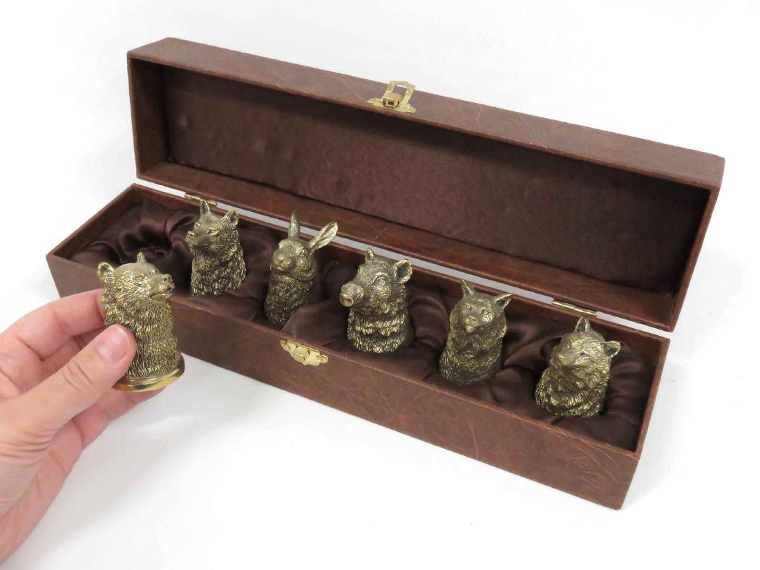 SET (6) RUSSIAN BRONZE ANIMAL HEAD VODKA CUPS. HEIGHT 2 (1 of 3)