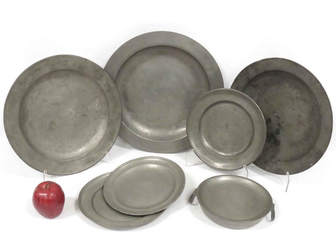 LOT (7) ENGLISH PEWTER INCLUDING WARMING PLATE, (1 of 6)