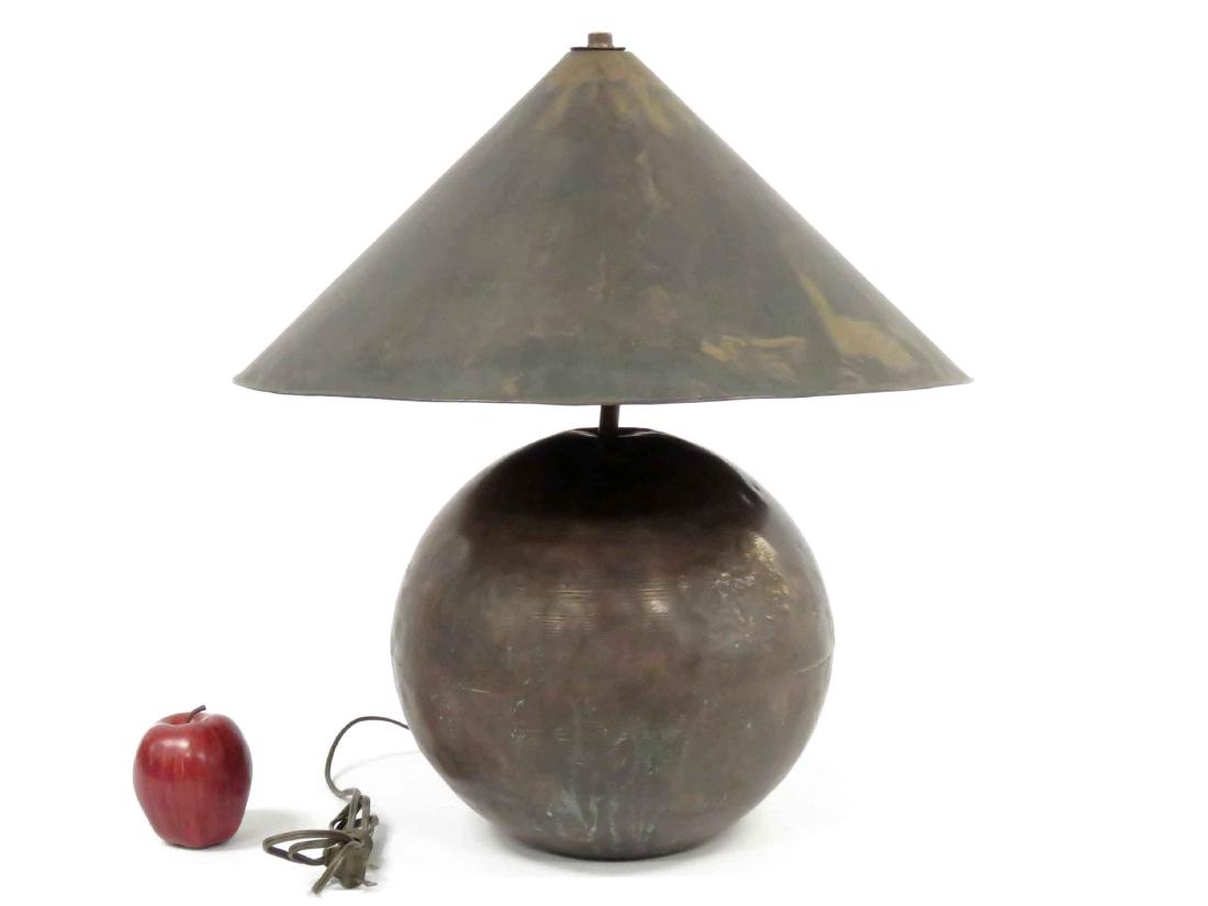 ARTS & CRAFTS STYLE PATINATED COPPER TABLE LAMP WITH (1 of 4)