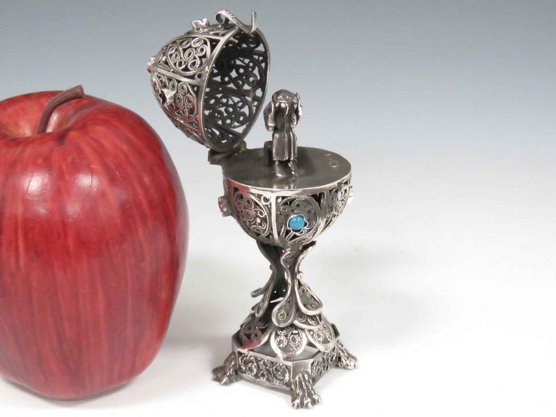 RUSSIAN FABERGE STYLE SILVER FILIGREE EGG. HEIGHT 4" (1 of 4)