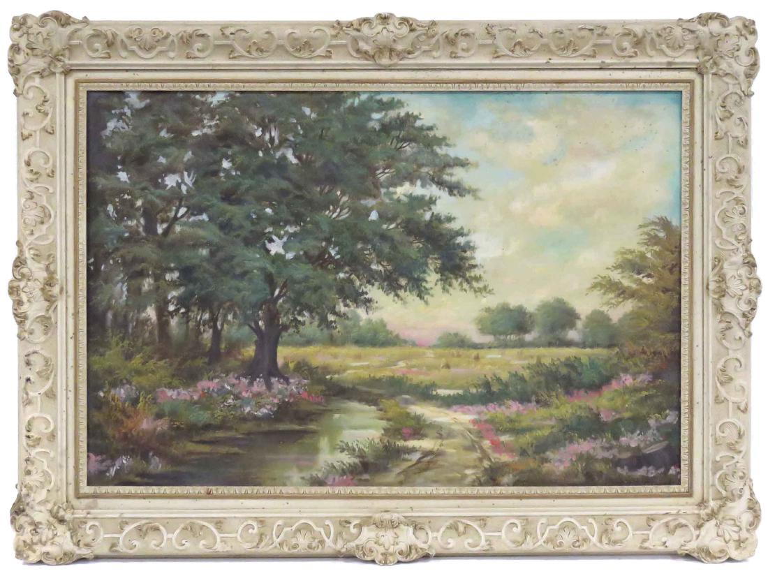AMERICAN SCHOOL (20TH CENTURY), OIL ON CANVAS, PASTORAL: AMERICAN SCHOOL (20TH CENTURY), OIL ON CANVAS, PASTORAL LANDSCAPE, SIGNED CLARK. 24 X 36"; FRAMED 32 X 44"