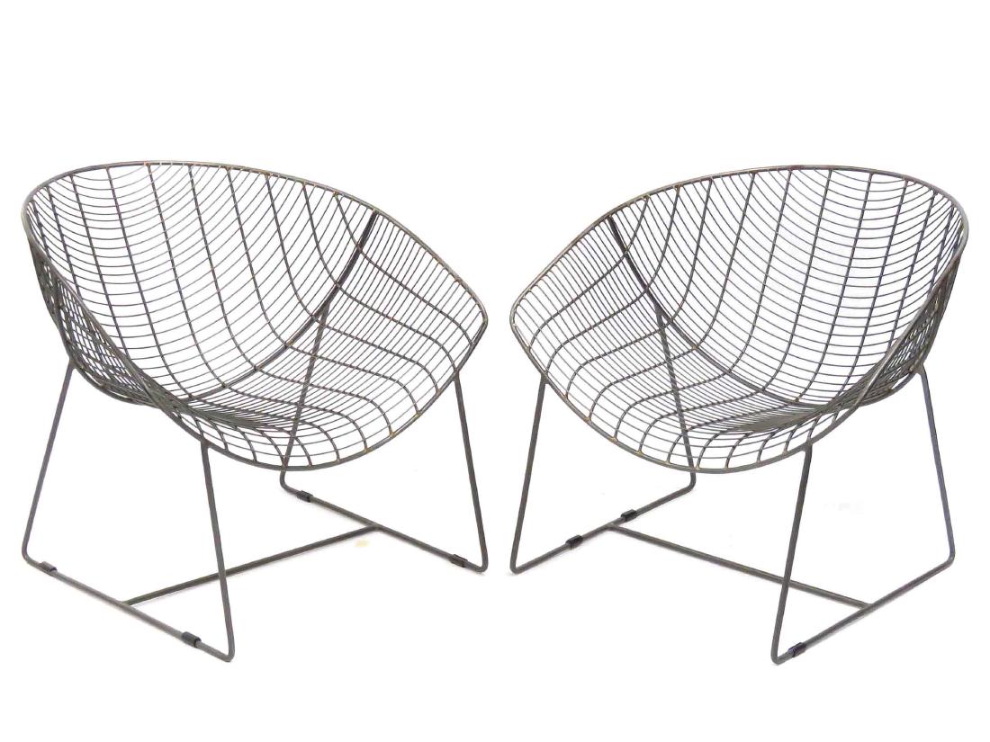 PAIR DESIGNER MODERN WROUGHT IRON ARMCHAIRS. HEIGHT 28"; (1 of 6)