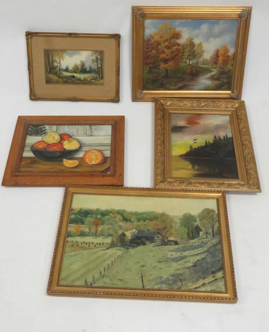 LOT (5) ASSORTED OIL & WATERCOLORS. FRAMED (1 of 1)