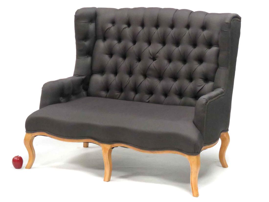 FRENCH PROVINCIAL STYLE CARVED FRUITWOOD SETTEE. HEIGHT (1 of 3)