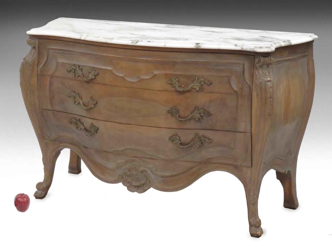 FRENCH STYLE CARVED BOMBE CHEST WITH MARBLE TOP. HEIGHT (1 of 3)