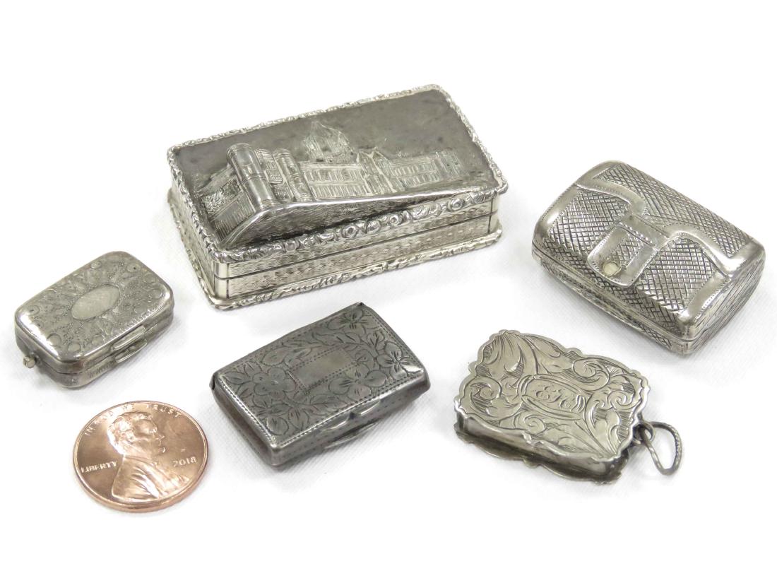LOT (5) ANTIQUE ENGLISH SILVER VINAIGRETTE WITH GILT (1 of 4)