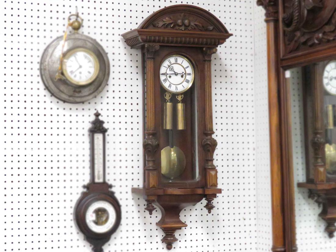 CARVED ROSEWOOD AND WALNUT VIENNA REGULATOR WALL CLOCK, (1 of 3)