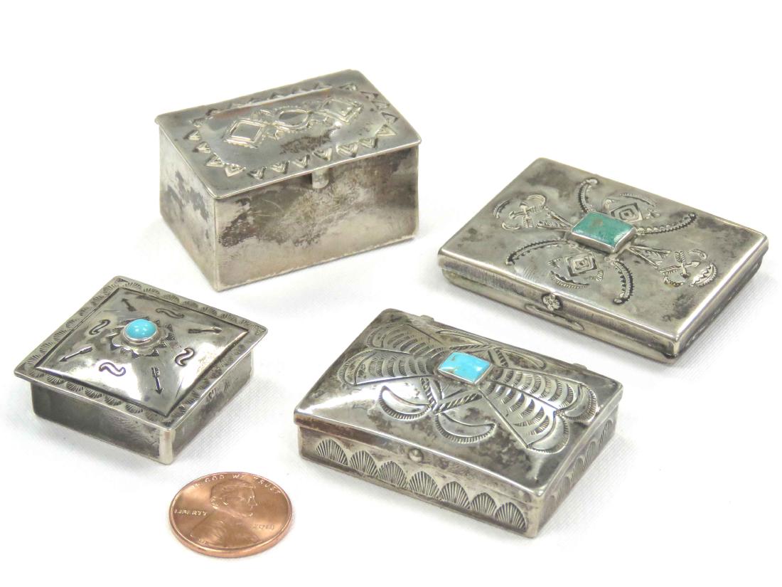 LOT (4) SOUTHWEST SILVER TURQUOISE DESIGN SNUFF BOXES. (1 of 3)