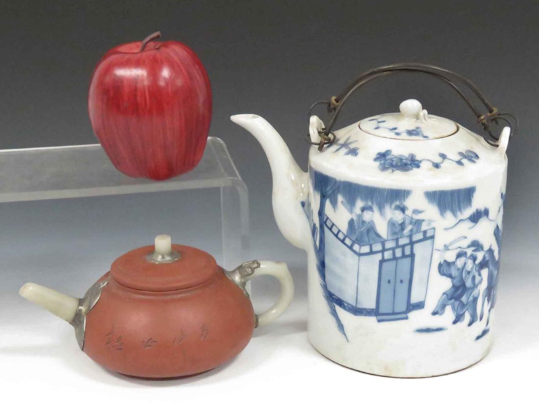 LOT (2) CHINESE TEAPOTS INCLUDING YIXING WITH HARDSTONE (1 of 4)