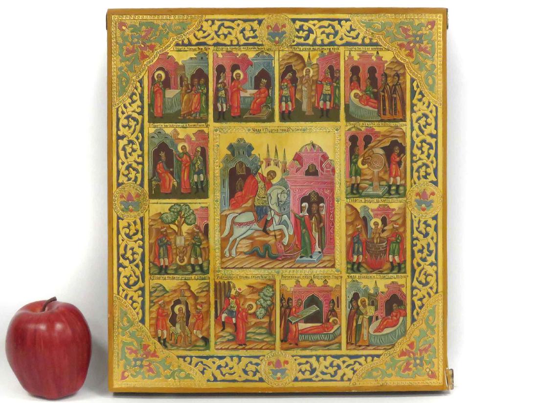 RUSSIAN ICON ON WOOD PANEL, ST. GEORGE WITH LIFE (1 of 2)