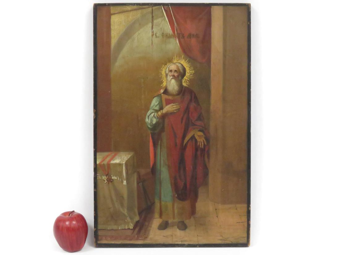 RUSSIAN ICON ON WOOD PANEL, ST. FRANCIS, 18/19TH (1 of 2)