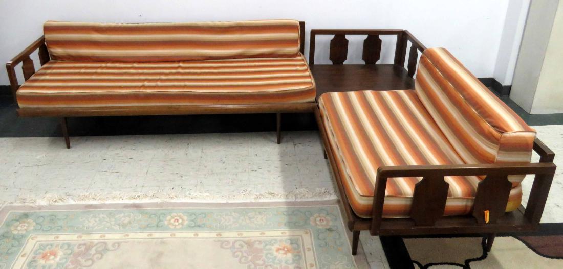 MID-CENTURY CARVED MAHOGANY 3-PIECE SECTIONAL SOFA (1 of 1)