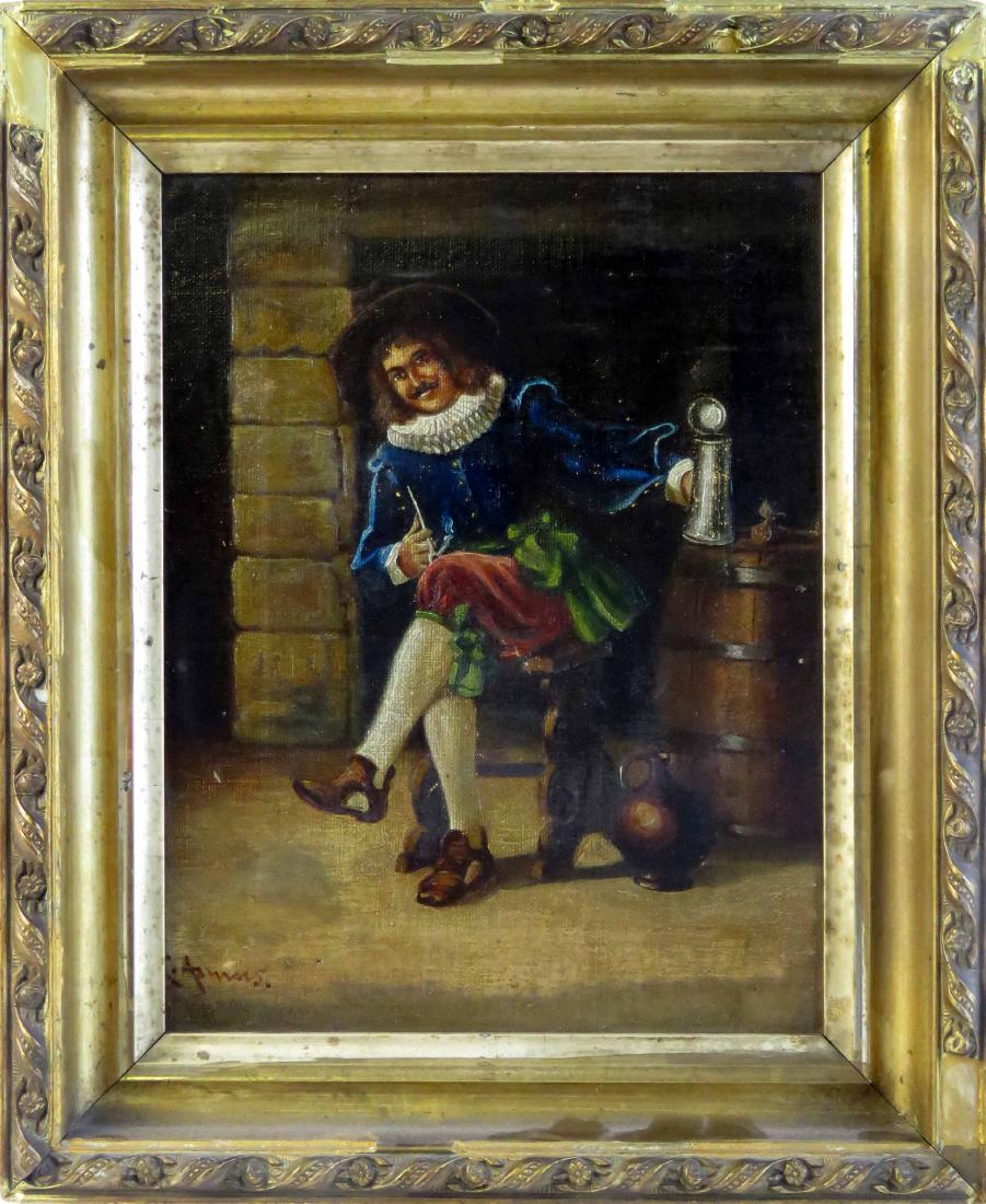 DUTCH SCHOOL (19TH CENTURY), OIL ON CANVAS, CAVALIER IN: DUTCH SCHOOL (19TH CENTURY), OIL ON CANVAS, CAVALIER IN TAVERN, SIGNED. 12 1/2 X 9 1/2"; FRAMED 16 1/2 X 14"