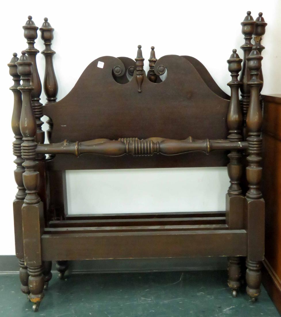 PAIR CARVED WALNUT 4-POSTER SINGLE BEDS (COMPLETE) (1 of 1)