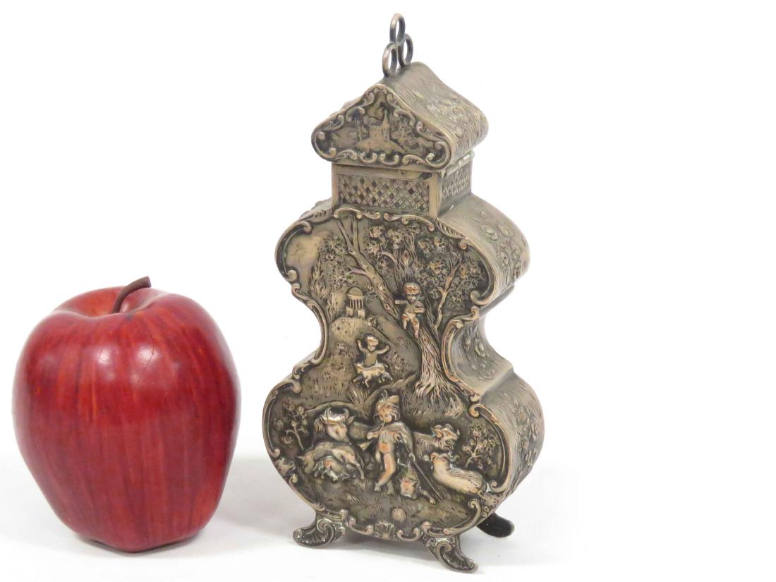 DUTCH SILVERED COPPER REPOUSSE TEA CADDY. HEIGHT 7 1/4" (1 of 5)