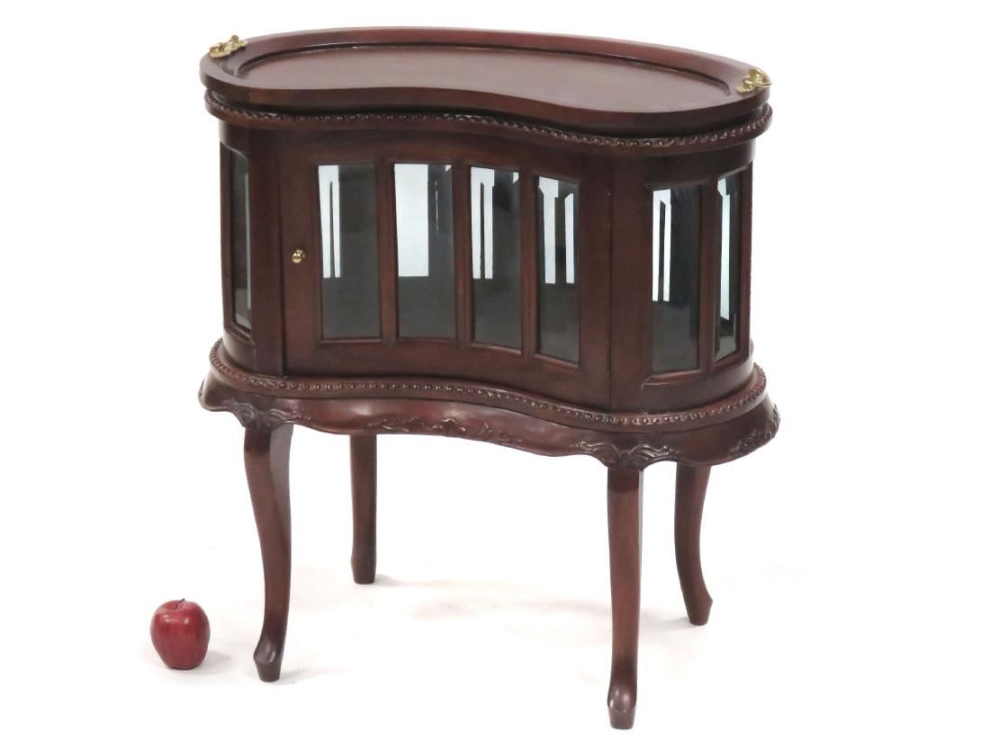MAHOGANY TRAY-TOP CURIO STAND. HEIGHT 31" (1 of 3)