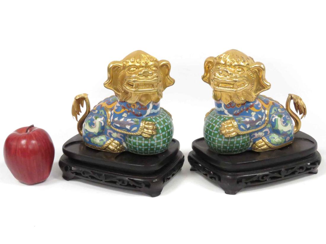 PAIR CHINESE CLOISONNE FOO DOGS ON STANDS. HEIGHT 6 (1 of 3)