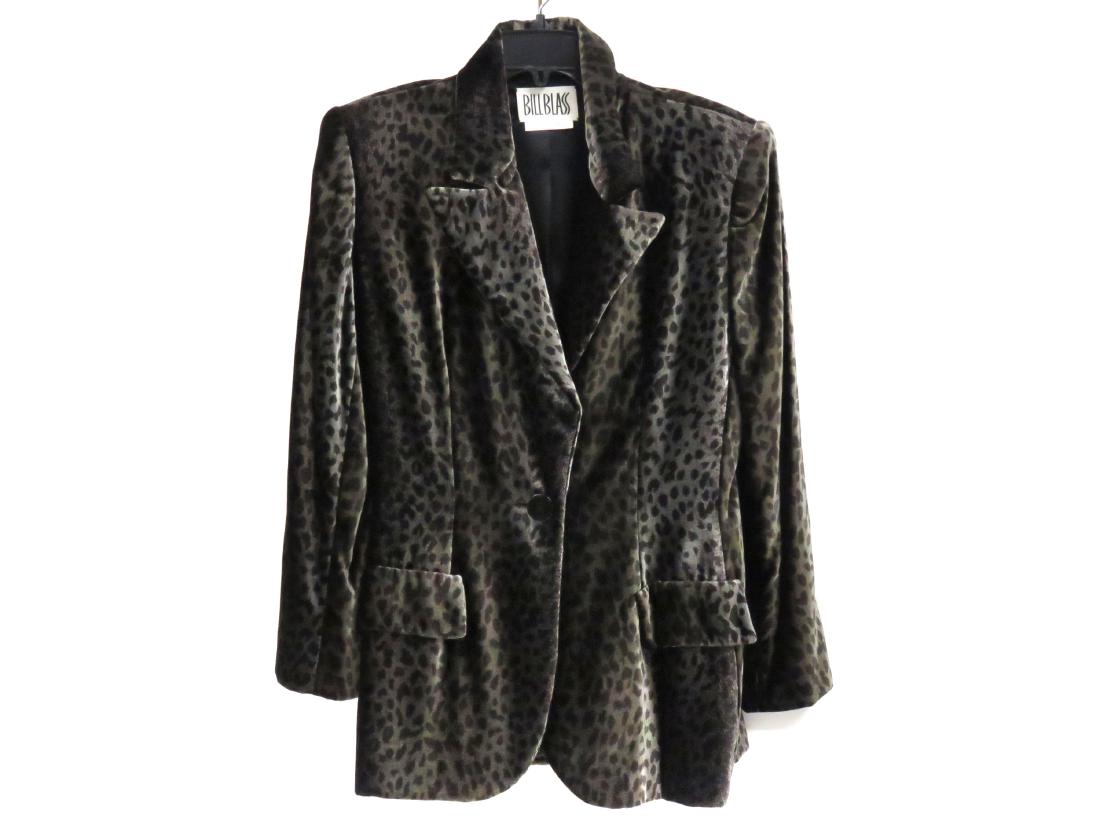 BILL BLASS BLACK LEOPARD DESIGN VELVET JACKET, SIZE 14 (1 of 3)