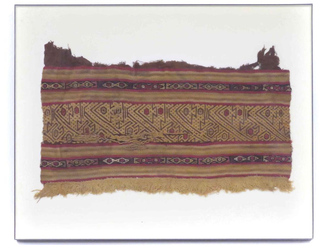 PRE-COLUMBIAN MESO-AMERICAN TEXTILE FRAGMENT. 10 X 17"; (1 of 3)